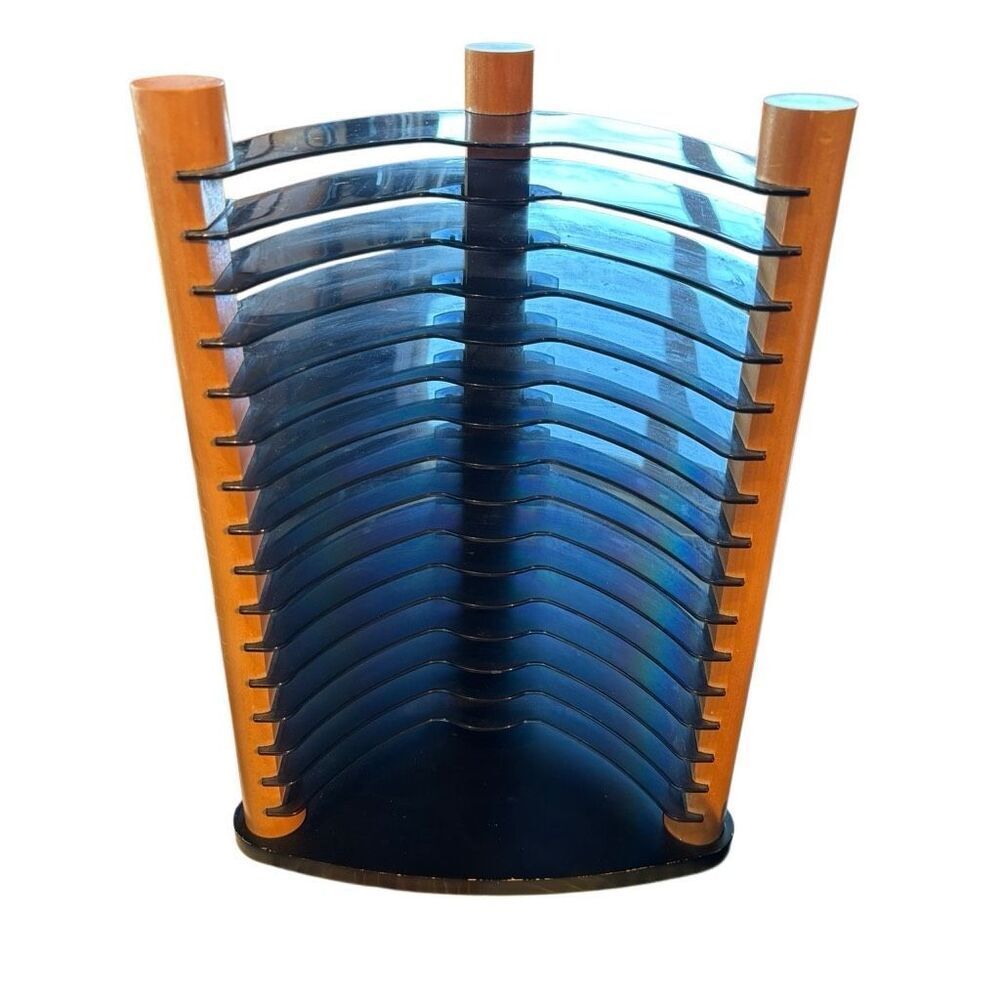 Vintage 1990’s DVD/Playstation//Xbox/Switch Wood Plastic 16 Disc Media Rack